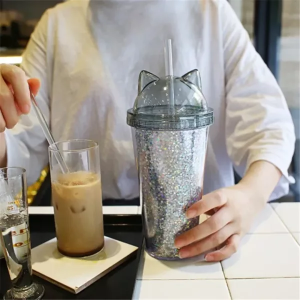 Gourde chat à paillettes 450 ml – Image 4