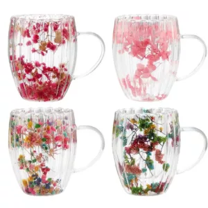 Mug en Verre Double Paroi avec Fleurs Séchées