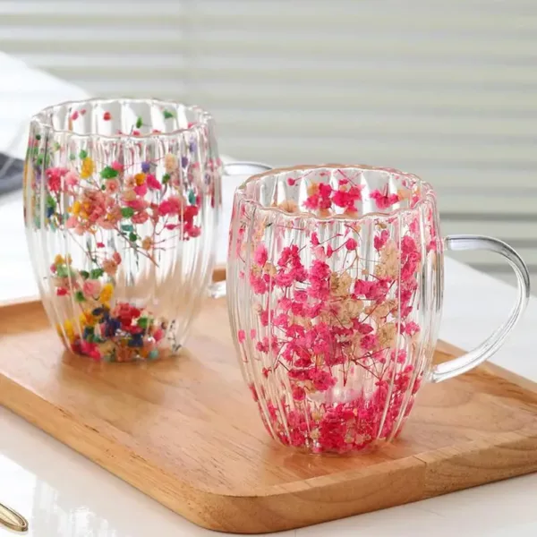 Mug en Verre Double Paroi avec Fleurs Séchées – Image 3